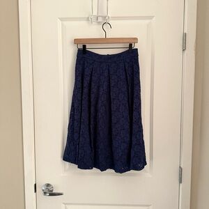 Navy Blue Lace Midi Skirt